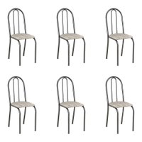 Kit 6 Cadeiras de Cozinha Califórnia Estampado Rattan Bege Pés de Ferro Preto - Pallazio