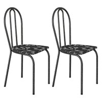Kit 2 Cadeiras de Cozinha Texas Estampado Preto Florido Pés de Ferro Cromo Preto - Pallazio