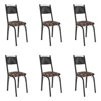 Kit 6 Cadeiras de Cozinha Virginia Estampado Mosaico Palha Pés de Ferro Preto - Pallazio