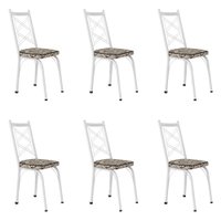 Kit 6 Cadeiras de Cozinha Delaware Estampado Cedro Pés de Ferro Branco - Pallazio