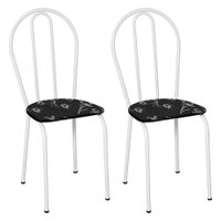 Kit 2 Cadeiras de Cozinha Texas Estampado Preto Florido Pés de Ferro Branco - Pallazio