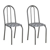 Kit 2 Cadeiras de Cozinha Califórnia Estampado Capitonê Prata Pés de Ferro Preto - Pallazio