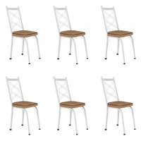 Kit 6 Cadeiras de Cozinha Delaware Estampado Rattan Bege Pés de Ferro Branco - Pallazio