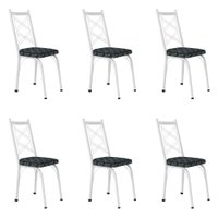 Kit 6 Cadeiras de Cozinha Delaware Estampado Mosaico Silver Pés de Ferro Branco - Pallazio