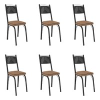 Kit 6 Cadeiras de Cozinha Virginia Estampado Rattan Bege Pés de Ferro Preto - Pallazio