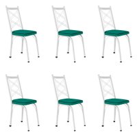 Kit 6 Cadeiras de Cozinha Delaware Corino Azul Turquesa Pés de Ferro Branco - Pallazio