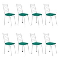 Kit 8 Cadeiras de Cozinha Delaware Corino Azul Turquesa Pés de Ferro Branco - Pallazio