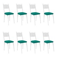 Kit 8 Cadeiras de Cozinha Virginia Corino Azul Turquesa Pés de Ferro Branco - Pallazio