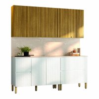 Armário De Cozinha Completa Com Balcão Art Kit?s Paraná 8 Portas 3 Gavetas Madeirado / Branco
