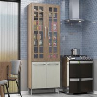 Paneleiro Duplo Modulado Com Vidro Fidelitá Paris 70cm 4 Portas Nogal/Salinas