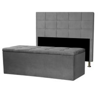 Kit Cabeceira e Calçadeira Baú Solteiro 0,90m Roma Suede Cinza - Pallazio