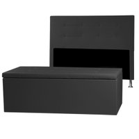 Kit Cabeceira e Calçadeira Baú Casal 1,40m Berlim Corano Preto - Pallazio