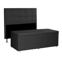 Kit Cabeceira e Calçadeira Baú Solteiro 0,90m Berlim Suede Preto - Pallazio