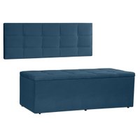 Kit Painel e Calçadeira Baú Solteiro 0,90m Roma Suede Azul Marinho - Pallazio