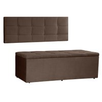 Kit Painel e Calçadeira Baú Casal 1,40m Roma Suede Marrom - Pallazio