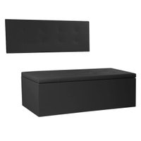 Kit Painel e Calçadeira Baú Queen 1,60m Berlim Corano Preto - Pallazio