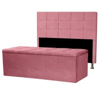 Kit Cabeceira e Calçadeira Baú King 1,95m Roma Suede Rosa - Pallazio