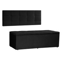 Kit Painel e Calçadeira Baú Queen 1,60m Roma Suede Preto - Pallazio