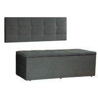 Kit Painel e Calçadeira Baú Casal 1,40m Roma Suede Cinza - Pallazio