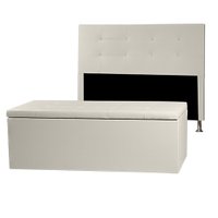 Kit Cabeceira e Calçadeira Baú Solteiro 0,90m Berlim Corano Bege - Pallazio