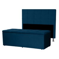 Kit Cabeceira e Calçadeira Baú Queen 1,60m Roma Suede Azul Marinho - Pallazio