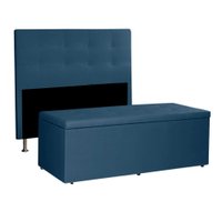 Kit Cabeceira e Calçadeira Baú Queen 1,60m Berlim Suede Azul Marinho - Pallazio