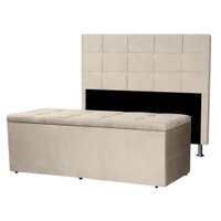 Kit Cabeceira e Calçadeira Baú Queen 1,60m Roma Suede Bege - Pallazio