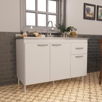Balcão de Cozinha para Pia de 120cm Sem Tampo Suiça Fidelitá 3 Portas 1 Gaveta Branco
