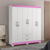 Guarda-Roupa Casal 6 Portas 2 Gavetas Viena Notável Branco/Rosa