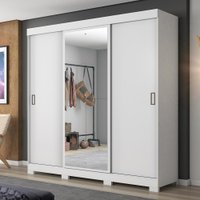 Guarda-Roupa Casal com Espelho 3 Portas de Correr 4 Gavetas Londres Notável Branco