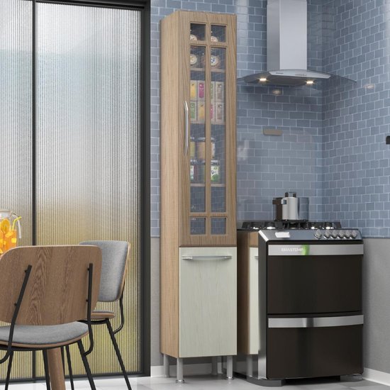 Paneleiro Simples Modulado Com Vidro Fidelitá Paris 35cm 2 Portas Nogal/Salinas