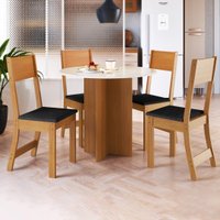 Conjunto Sala de Jantar Fidelitá Espanha 90cm Com 4 Cadeiras Freijó/Off-White Assento Preto