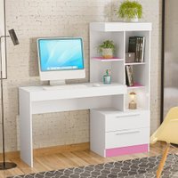 Escrivaninha com Estante 2 Gavetas Santorini Notável Branco/Rosa