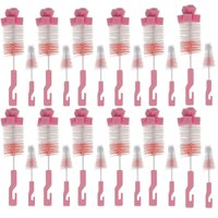 12 Kits de Escovas para Limpeza de Mamadeira e Bico Higienização Esponja Buba Rosa 
