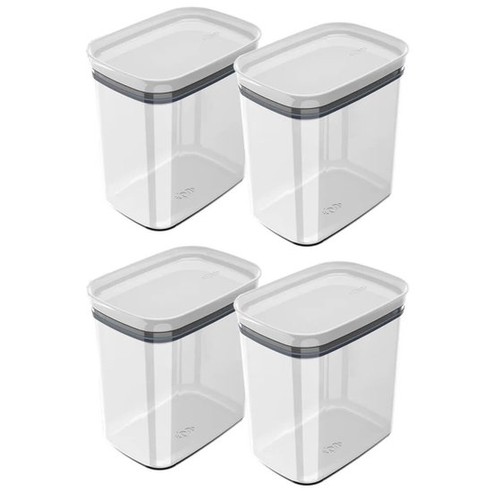 Jogo 4 Potes Herméticos com Tampa Branca Empilháveis 1,5L Porta Mantimentos Ou