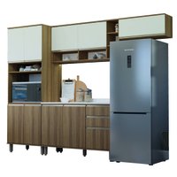 Armário de Cozinha Completa Com Balcão 10 Portas 2 Gavetas Nicho Para Micro Ondas Madeirado/Areia