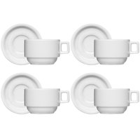 Jogo 4 Xícaras de Café Chá com Pires 100ml Bar Hotel Germer em Porcelana Branca