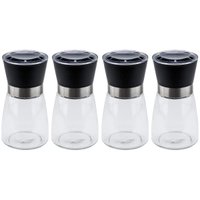 Kit 4 Moedor de Sal e Pimenta 170ml Lyor Vidro Moinho de Cerâmica e Tampa Plástica Preta