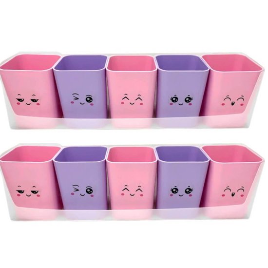 Kit 2 Porta Objetos Organizadores Mesa Escritório 5 Divisões Suporte e Adesivos Doçura Dello