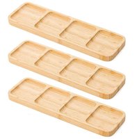 Kit 3 Petisqueiras de Bambu 4 Divisórias Bandeja para Petiscos Entradas Plasvale