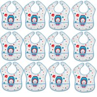 Kit 12 Babadores Infantis Impermeáveis com Coletor Cata Migalhas Foguete Azul Buba