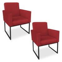 Kit 02 Poltronas Clarice Veludo Vermelho Base Metálica Industrial Preto - Pallazio