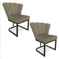 Kit 02 Poltronas Flor Veludo Capuccino Base Metálica Industrial Preto - Pallazio