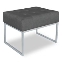 Puff Lisa Suede Grafite Base Metálica Industrial Prata - Pallazio