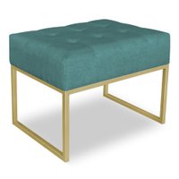 Puff Lisa Suede Azul Turquesa Base Metálica Industrial Dourado - Pallazio