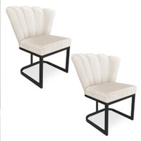 Kit 02 Poltronas Flor Veludo Bege Base Metálica Industrial Preto - Pallazio