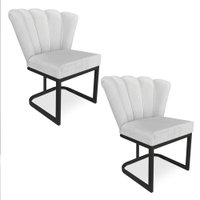 Kit 02 Poltronas Flor Veludo Cinza Base Metálica Industrial Preto - Pallazio