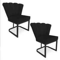 Kit 02 Poltronas Flor Veludo Preto Base Metálica Industrial Preto - Pallazio