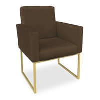 Poltrona Clarice Veludo Marrom Base Metálica Industrial Dourado - Pallazio