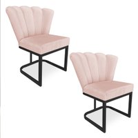 Kit 02 Poltronas Flor Veludo Rosa Bebê Base Metálica Industrial Preto - Pallazio